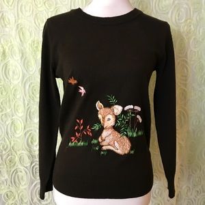 Vintage embroidered sweater deer forest